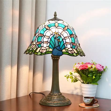 12 Inch Peacock Table Lamp,Pure Handmade Stained Glass Lamp Living Room ...