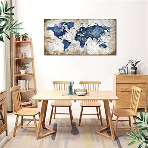 Large World Map Canvas Wall Art Abstract Navy Watercolor World Map 29x58IN map | eBay