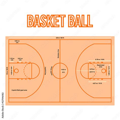 Basketball Court Design and Dimension Illustration Stock Vector | Adobe ...