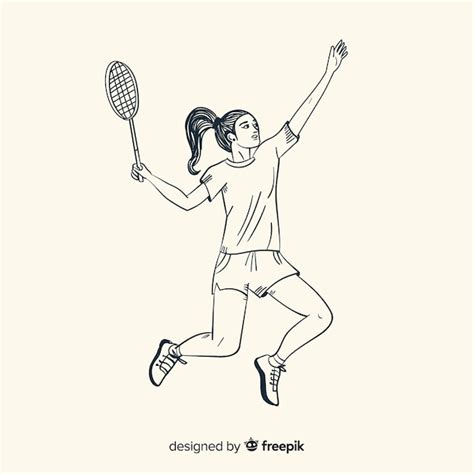 Joueur De Badminton Dessiné à La Main Avec Une Raquette | Vecteur Gratuite