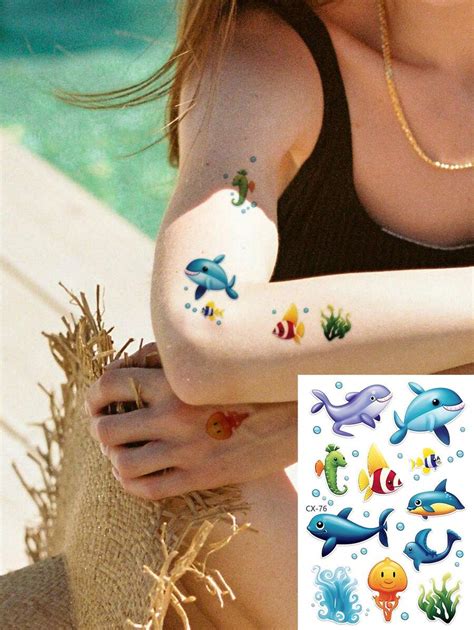 1pc Temporary Tattoo Sticker, Fantasy Cartoon Undersea World Theme With Mermaids, Deep Sea ...