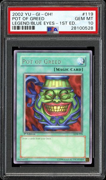 2002 Yu-Gi-Oh! Legend of Blue Eyes White Dragon Pot Of Greed - 1st Edition | PSA CardFacts®