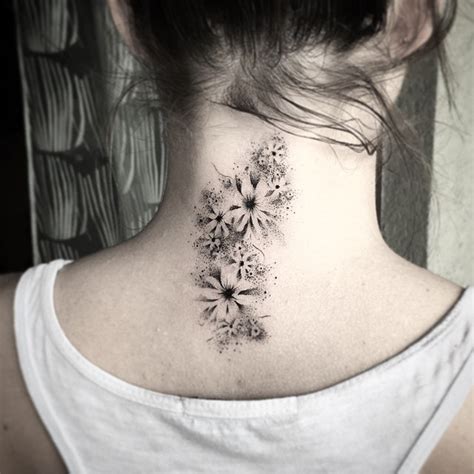 Dotwork Flowers Neck Tattoo