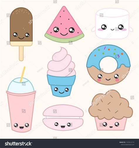 Set Cute Cartoon Food Stickers Kawaii Stock Vector (Royalty Free) 1107612173 | Shutterstock