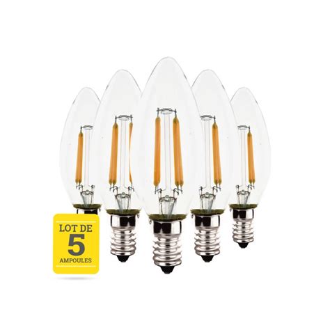 Lot de 5 ampoules LED flamme à filaments E14 4W blanc chaud - Verre transparent - variable