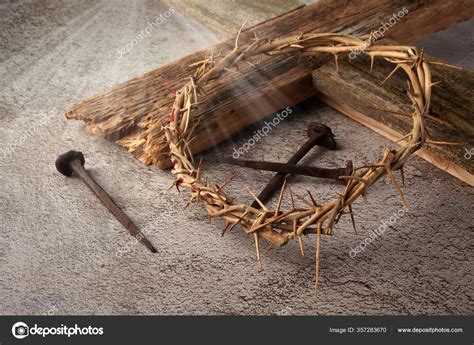 Easter background depicting the crucifixion with a rustic wooden cross ...