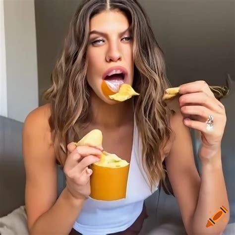Hannah stocking enjoying a delicious plate of queso on Craiyon