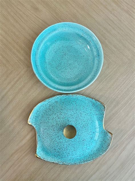 Vintage California 618 Pottery Teal W/gold Serving Dish - Etsy