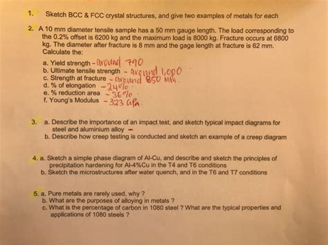 Solved 1. Sketch BCC & FCC crystal structures, and give two | Chegg.com