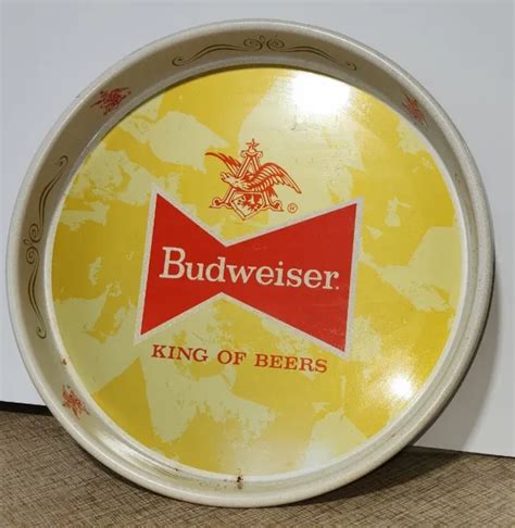 VINTAGE 1972 Metal Budweiser King of Beer Round Serving Tray 13" Diameter $12.50 - PicClick