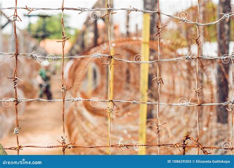 Barbed Wire, a Fence in Prison and the Silhouette of a Prison Gu Stock Image - Image of barbed ...