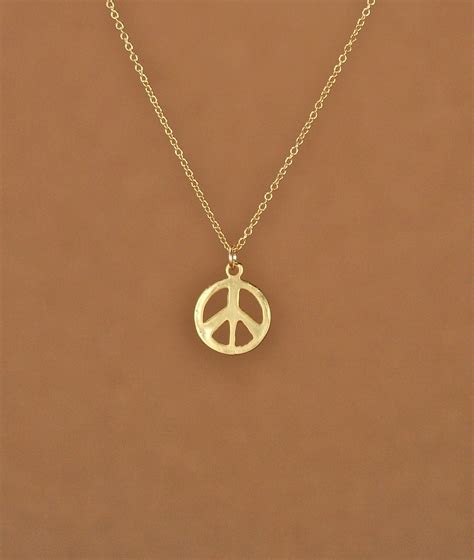 Gold Peace Sign Necklace Peace Necklace Delicate and Dainty a 14k Gold Plated Little Gold Peace ...