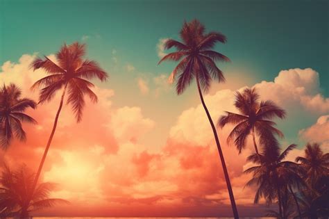 Premium Photo | Retro tropical paradise summer background