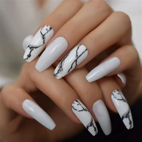 Coffin Black And White Nail Designs - Design Talk