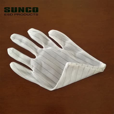 White Color Dust Free Lint Free Double Sides Stripe Antistatic Esd Polyester Gloves - Buy ...