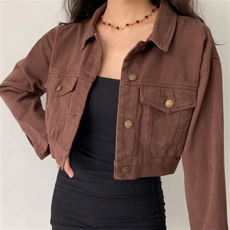Brown Denim Jacket | Denim jacket women, Brown denim jacket, Cropped ...
