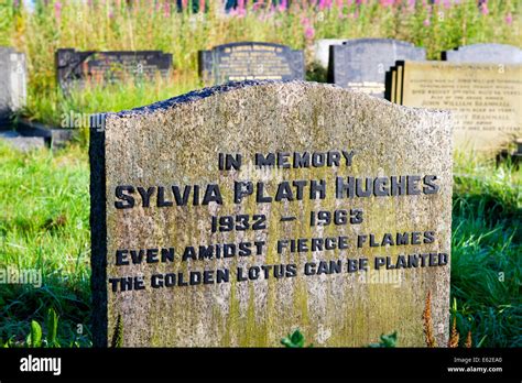 grave of poet Sylvia Plath, in Heptonstall churchyard, Calderdale, West Yorkshire, England UK ...