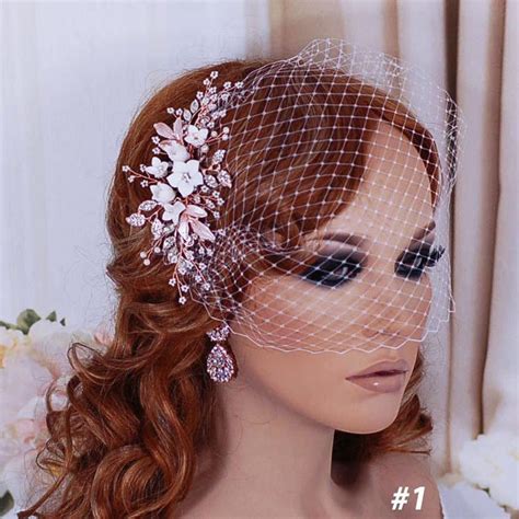Bridal Birdcage Veil Wedding Bird Cage Veils Hair Hairpiece Floral Rose ...