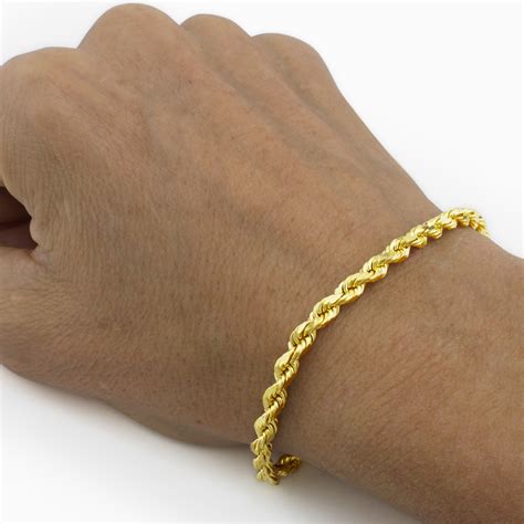 Mens 14k Yellow Gold 5mm Italian Rope Chain Bracelet Lobster Clasp 8" 8.5" 9" | eBay