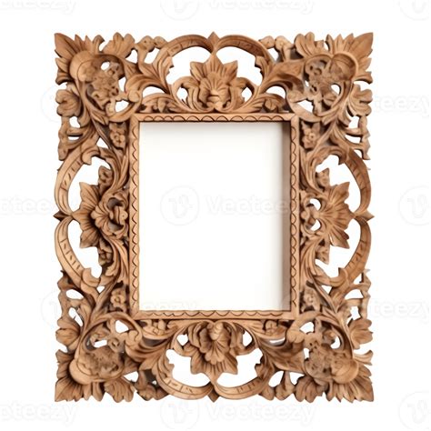 traditional carved wooden frame ,traditional cut out wooden frame ,generative ai 27126010 PNG