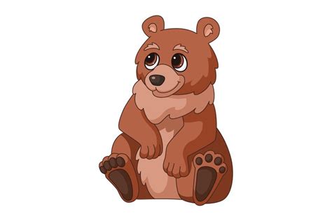 Cartoon bear. Brown sitting forest grizzly, smiling cute wil