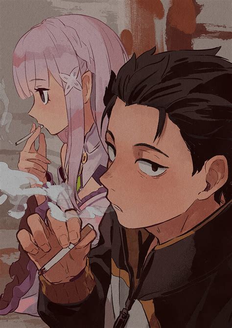 Re:Zero Kara Hajimeru Isekai Seikatsu, couple, smoking, looking away ...