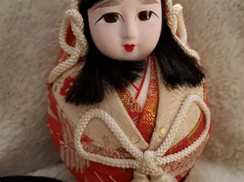 VINTAGE JAPANESE WEDDING Doll Roly Poly Hime Daruma Doll Brocade Painted Face $28.00 - PicClick
