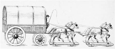 Whimsical image of horse drawn pull toys pulling a covered wagon ...