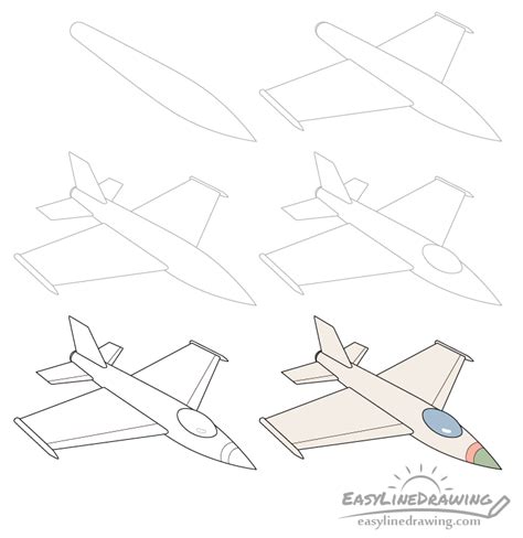How to Draw a Fighter Jet Step by Step - EasyLineDrawing