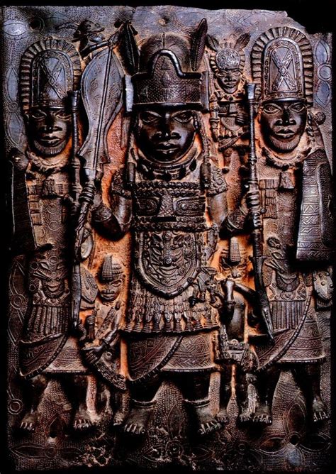 Nigeria; Benin Kingdom peoples Plaque Bronze H. 53.5 cm (21") National Museum, Lagos, 48.36.1 ...