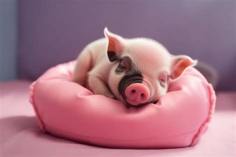 Premium AI Image | White cute mini pig sleeping on a soft pillow ...