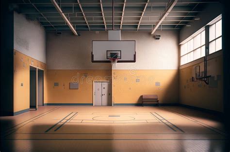 3d Render of Basketball Court in a School with Yellow Walls and Floor Stock Illustration ...