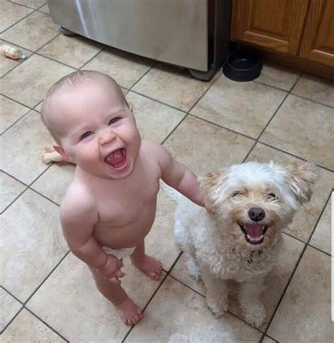 a baby and a dog smiling :) : r/aww