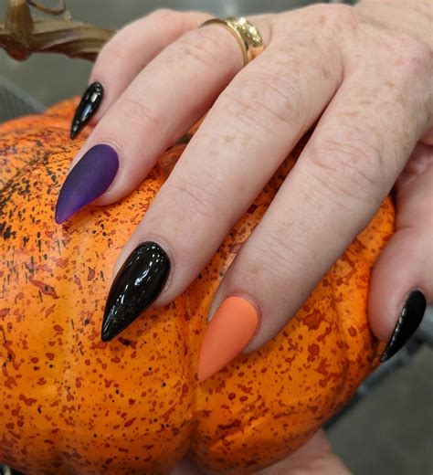 Purple And Orange Halloween Nails