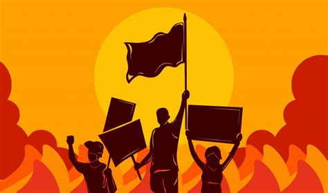 Vector illustration of People Protesting and demonstrate to bring justice with holding flag and ...