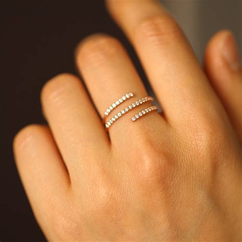 Diamond Spiral Ring, Screw Diamond Ring, Minimalist Diamond Ring, Natural Diamonds Ring, 14K ...