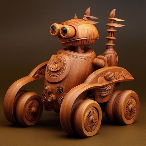 Premium AI Image | there is a wooden toy of a robot riding a toy car ...