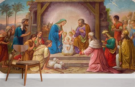 Nativity Of Jesus Wall Murals | Oil Painting Wallpaper UK