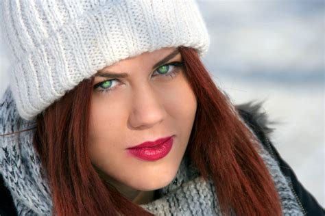Free Images : winter, girl, fur, model, color, fashion, blue, clothing, lady, smile, red hair ...