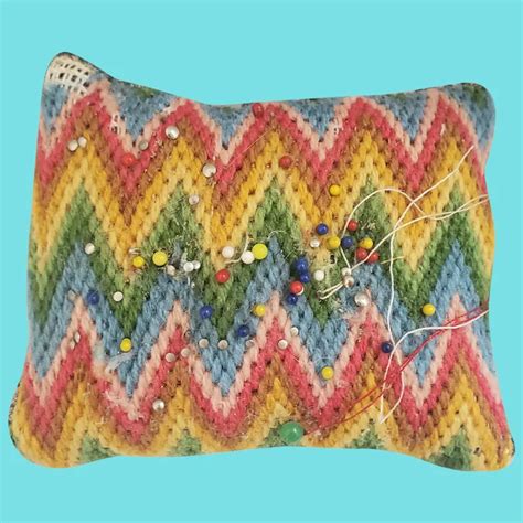 Vintage PA. Folk Art Flame Stitch Pin Cushion - Ruby Lane