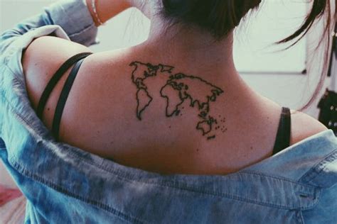 Outline world map tattoo on the upper back | Tattoos, Small tattoos, Map tattoos