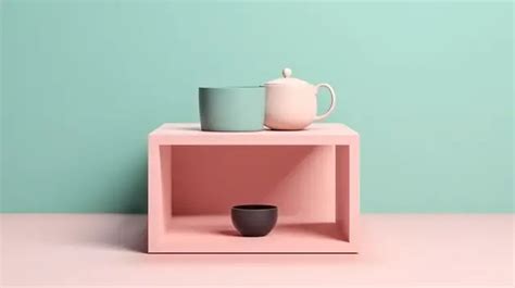 Front View Of Modern Cube Coffee Table With Tea Cup Minimalistic Isolated 3d Rendering On Pastel ...