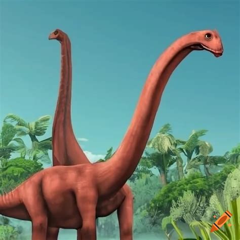 Image of a red brachiosaurus in tall vegetation on Craiyon