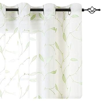 Amazon.com: FADFAY Floral Embroidered Semi Sheer Curtains Botanical Design Elegant Green White ...