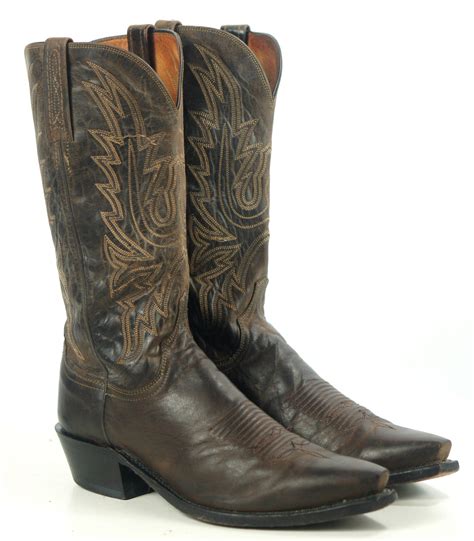 Lucchese 1883 Dark Brown Leather Cowboy Western Boots Snip Toe US Made ...