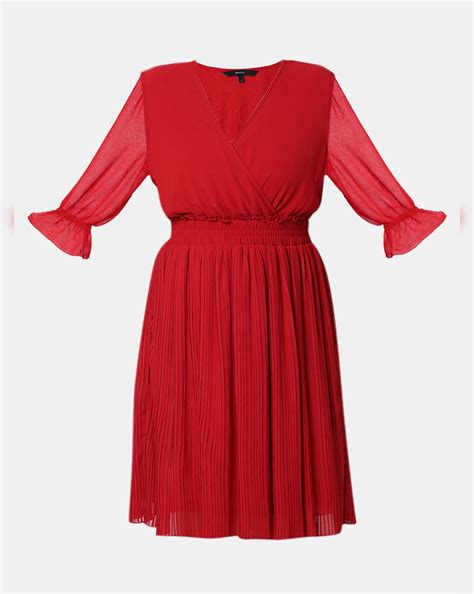Red Pleated Fit & Flare Dress