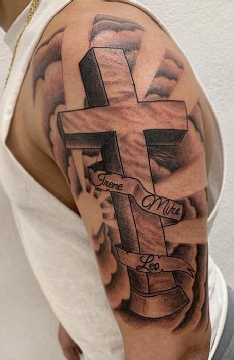 Cross With Banner Tattoo Designs For Men