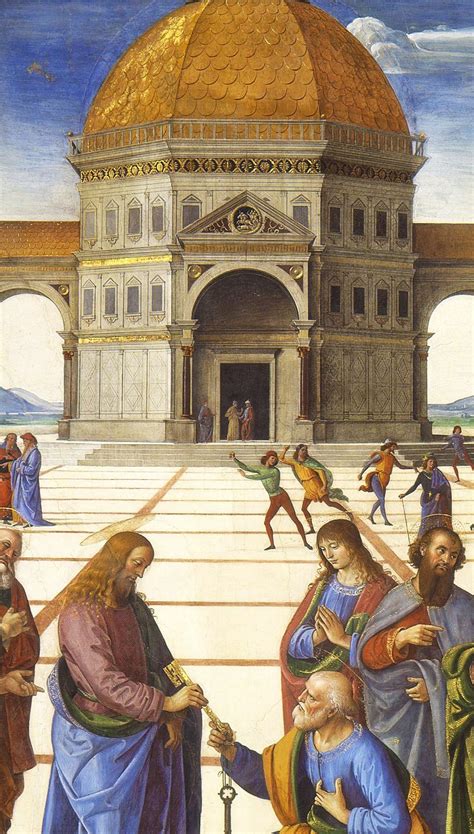Pietro Perugino, Delivery of the Keys (detail), 1481-82.This fresco from the north wall of the ...