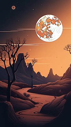 Desert Mountains Night Moon Cartoon Illustration Background Wallpaper Image For Free Download ...