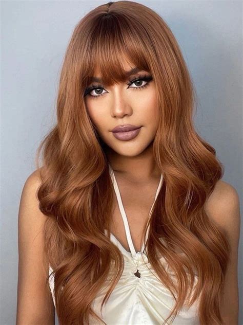 Great Quality Natural Long Curly Synthetic Wig With Bangs Rust - Etsy in 2022 | Ginger hair ...